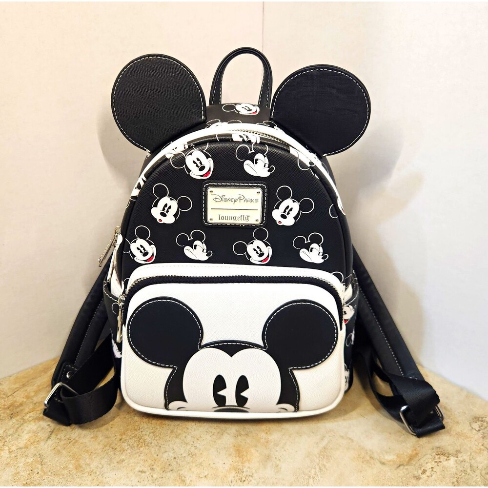 Disney Parks Loungefly Mickey Mouse Mini Backpack with Ears Black White